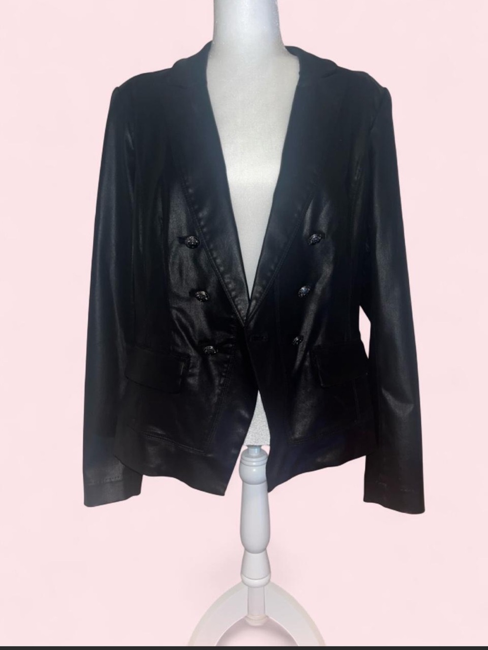 White House Black Market Black Double-Breasted Leather Jacket